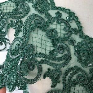 Green Lace Trim Retro Alencon Corded Lace for Wedding Gown, Fingerless gloves, Sewing, Garments