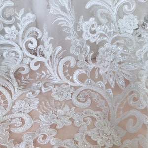 Gorgeous Embroidered Lace Ivory Heavy Beaded Wedding Lace Fabric for ...