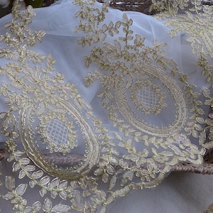 Victoria Gold Thread Bordado Alencon Renda Trim para Casamentos, Véu de Noiva, Apliques