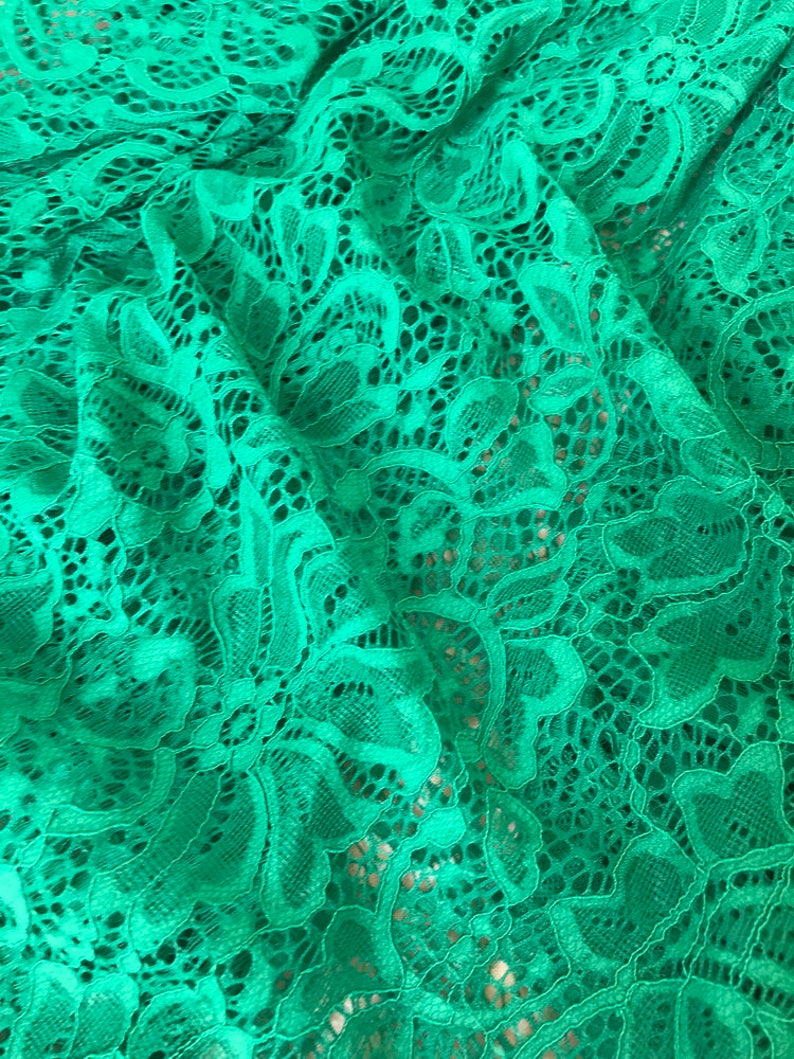 Green Stretch Fabric, 59" wide Elastic Lace Fabric, Evening Dress Lace Fabric image 7
