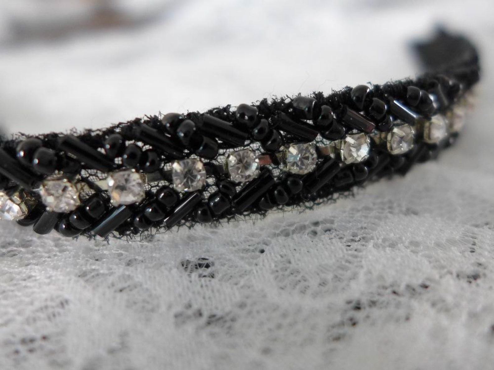 Black Beaded Trim Beaded Trimming Rhinestone Lace Trim - Etsy