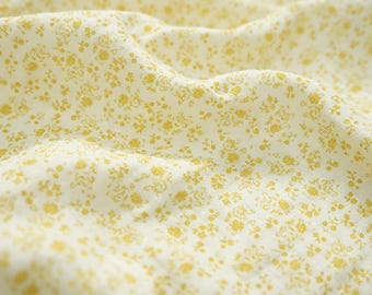 Double Layer Crepe Gauze Fabric, Cotton Tiny Yellow Floral Printed Sewing Wrinkled Fabric for Baby Clothing, Sleepwear, Nightgown
