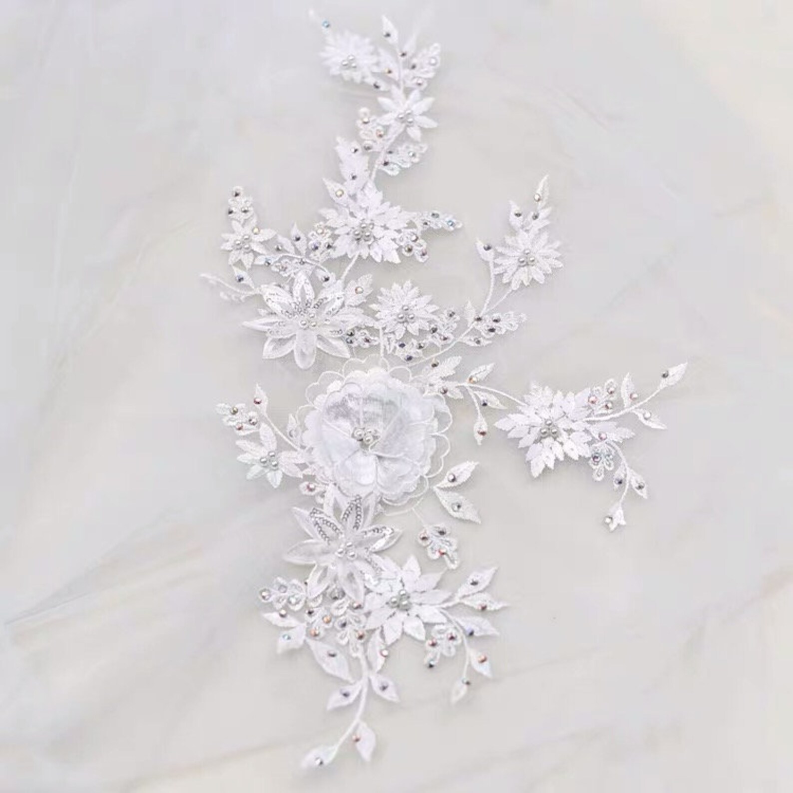 Delicate 3D Beaded Lace Flower Applique for Bridal Gown Dance Etsy