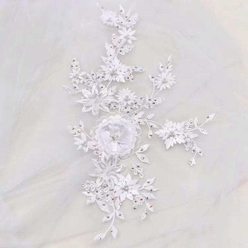 Delicate 3D Beaded Lace Flower Applique for Bridal Gown Dance Etsy