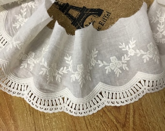 Bordure en dentelle de coton écru Dentelle festonnée florale de style rétro Bordure en coton beige 2 mètres de dentelle à coudre