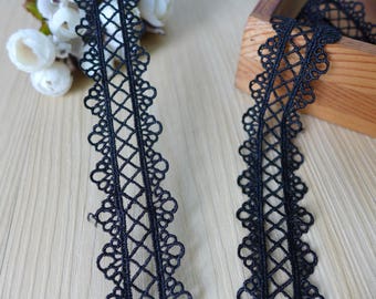 Black Lace, Venice Scalloped Lace Trim, Crochet Lace Fabric Trim