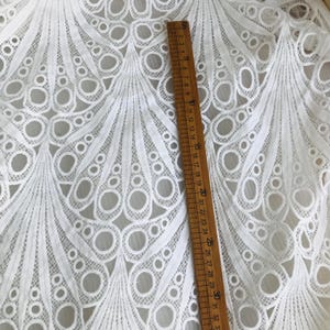 Retro Scallop Hollowed Lace Fabric, Off white Venice Guipure Fabric, Circle Embroidered Lace Fabric image 11