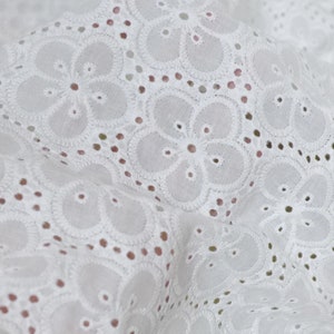 Off white Flowers Cotton Eyelet Embroidery Lace Fabric for Shirts & Blouses, Children, Dresses, Bedding