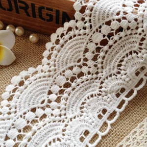 Antique White Cotton Lace Scalloped Trim Embroidered Fabric Lace 3.81 Inches wide 2 Yards