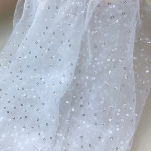 Fancy Tulle Bridal Lace Fabric Silver Sequin Fabric for Bridal Cape Wedding Gown Overlay Fabric