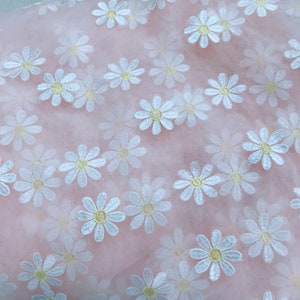Adorable Daisy Flower Embroidered Tulle Fabric for Flower Girl Dress, Party Dress, Costume design