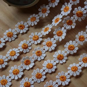 Daisies Trim, Flower Trim Lace, Off white and Orange Flower, Flower Applique Lace, Headband or Scrapbooking Accessories image 5
