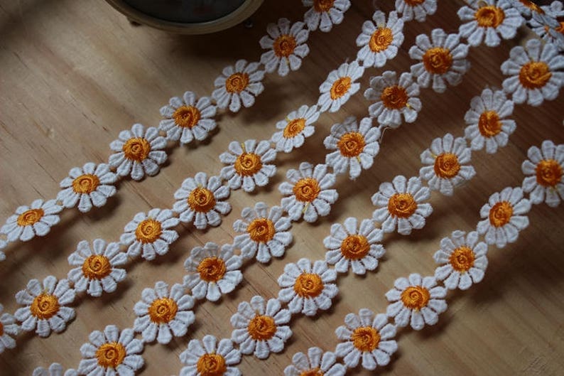 Daisies Trim, Flower Trim Lace, Off white and Orange Flower, Flower Applique Lace, Headband or Scrapbooking Accessories image 5