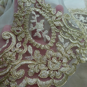 Retro Gold Floral Embroidery Lace for Wedding Gown, Veils, Costume Design
