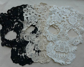 Lace Applique, Skull Lace Appliques, Cotton Lace Trim, Large Skull Appliques, Costume design, 3 Pcs