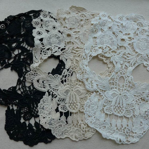 Lace Applique, Skull Lace Appliques, Cotton Lace Trim, Large Skull Appliques, Costume design, 3 Pcs