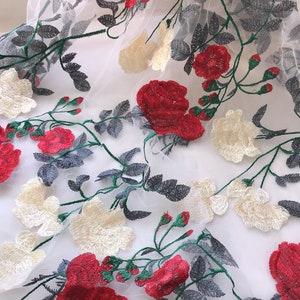 Rose Lace Fabric Multicolor Embroidery Flowers Fabric for Tulle wedding dress, Floral dress, Boho dress