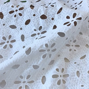 Cotton Flowers Fabric, Off white Eyelet Trim Cotton Lace Fabric for boho dress, skirts tops, gowns dress