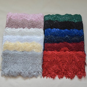 13 Colors -  Alençon Embroidery Sequined Corded Lace Trim for Wedding Gown, Veils, Bridal Gloves, Costumes