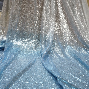 Sparkle Sequin Fabric, Silver and Sky Blue Sequins Embroidered Lace Fabric for Evening Dress, Prom Dress, Photo Backdrops