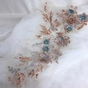 Gorgeous Sequins Rhinestone Embellishments 3D flower Applique for Prom Dress, Wedding Dress, Dance costumes