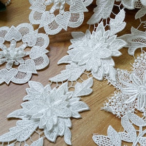 Apliques de encaje con flores venecianas retro para bodas, accesorios de novia, faldas y cortinas.