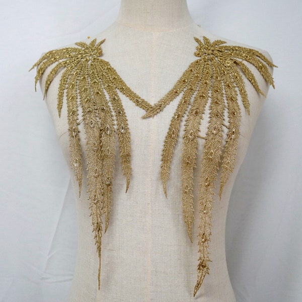 Gold Applique Venice Gold Thread Embroidery Trim Gold Peacock Lace Applique