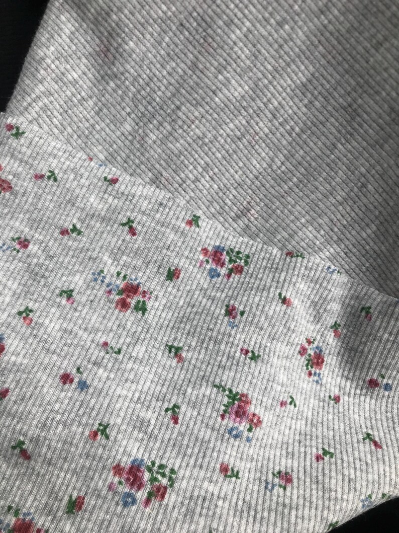 Tessuto a maglia elasticizzato con coste in spandex di cotone floreale vintage, tessuto per magliette e abiti lunghi con motivo a rose, tessuto per tappezzeria, tagliato su misura immagine 14