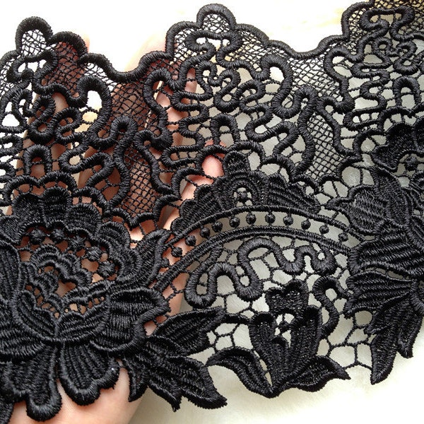 Beautiful Rose Lace Black Venice Lace Trim for  Black Bridal, Altered Clothing, Embellishing, Costume Design