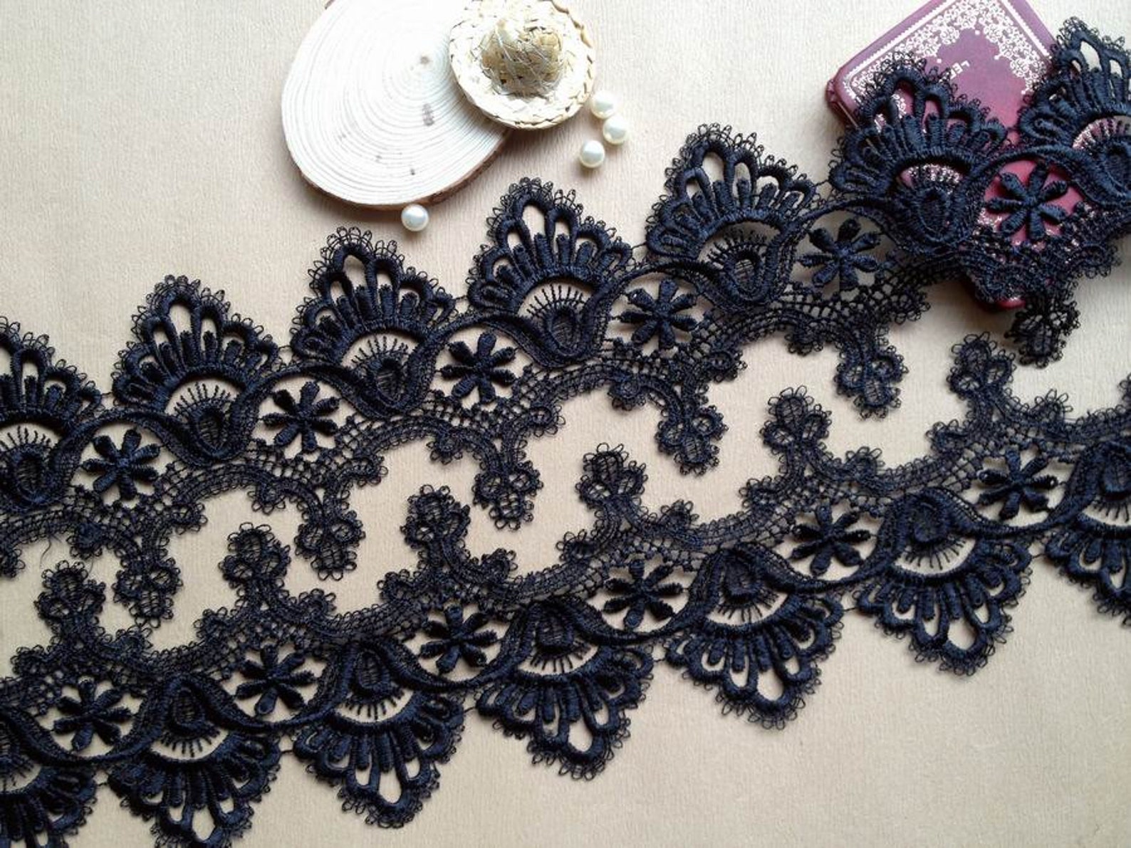 Black Lace Venice Lace Trims Vintage Cotton Lace Trim 1 Yard Etsy