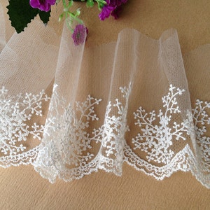 White Embroidery Lace, Snowflake Trim, Bridal Lace, Wedding Lace Trim