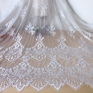 Retro Chantilly Lace Scalloped Motifs Eyelash Trim Fabric Fancy Wedding Dress Women Shawl Lace Fabric