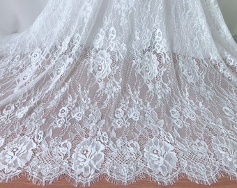 59" Wide Chantilly Lace Soft French Fabric Gorgeous Rose Flower Scallops Lace Fabric By The Yard