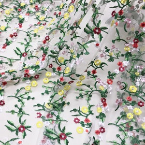 Colorful Floral Embroidered Gauze Lace Fabric DIY Material for curtains, dress, wedding, bridal decoration