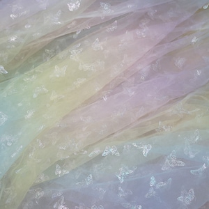 Rainbow Tulle Lace, Colorful Printed Butterflies Fabric, Lingerie Tulle Fabric, Flower Girl Dress Lace Fabric