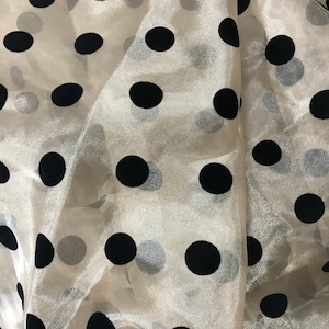 2CM Polka Dots Fabric, Sheer Organza Black Polka Dot Lace Fabric, Retro Flocking Dots Organza Tulle Fabric image 8