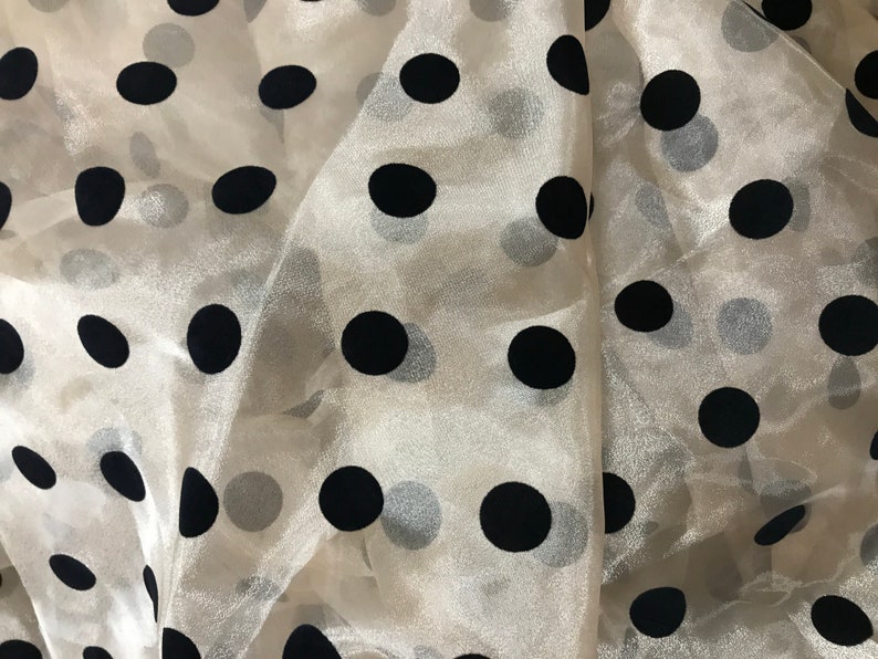 2CM Polka Dots Fabric, Sheer Organza Black Polka Dot Lace Fabric, Retro Flocking Dots Organza Tulle Fabric image 8