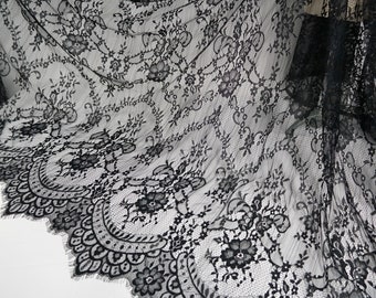 Black Chantilly Lace Delicate Floral Scalloped Eyelash Fabrics for  Victorian Gown, Shawls, Party Dress -  Canada