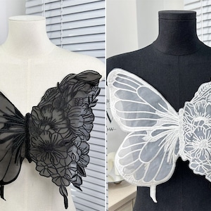 Chic Butterfly Applique, Black / White Embroidery Butterfly Tulle Trim, Large Butterfly Accessories, Sewing Applique Butterfly