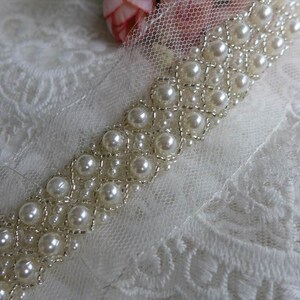 1 Yard Elfenbein Perle Perlen Zierde Spitze für Braut Applikation, Stirnband, Schärpe Applikation, Hochzeitsschuhe