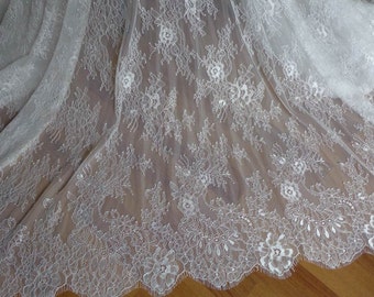 SOFT White French Chantilly Lace Fabric Elegant Floral Wedding Fabric Bridal Veils Lace Fabric By The Yard