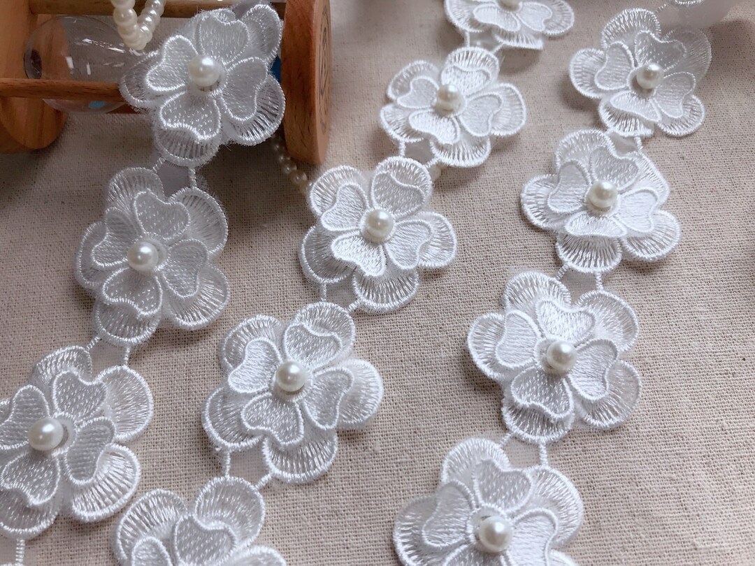 Double Flowers Applique Lace off White Flower Pearls Lace Trim - Etsy