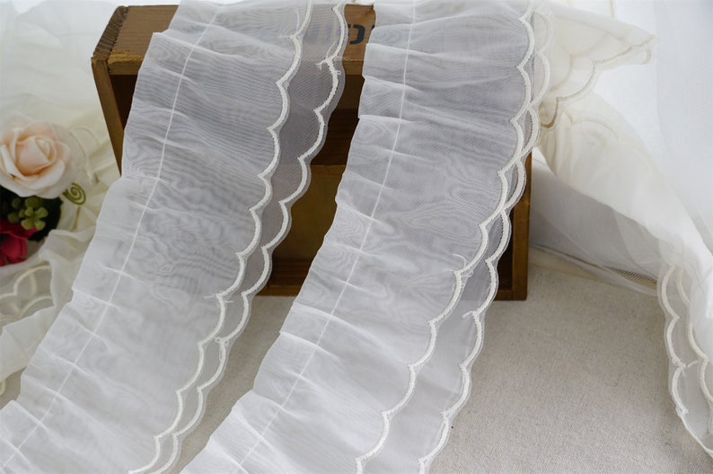 Scallop Ruffle Edge Champagne Double Ruffled Lace Scallop Edge Chiffon Lace Trim for Doll ...