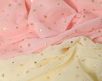 Beautiful Gold Stars Lace Fabric Soft Chiffon Fabric for Evening dress, Cocktail dress, Costumes or Scarf