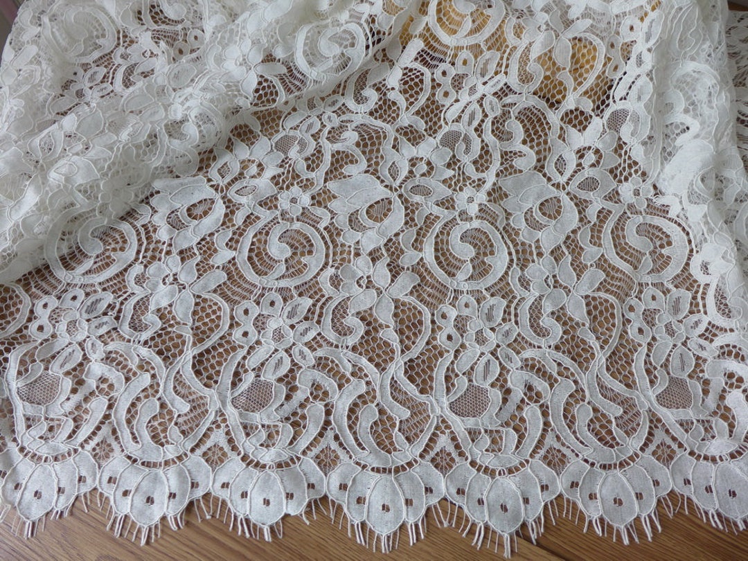 Ivory Chantilly Lace Alencon Style Floral Wedding Fabric Delicate ...