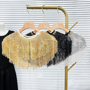 gold sequin dress with black collar Long Black & Gold Sequin Gown – R&M Richards main image 1