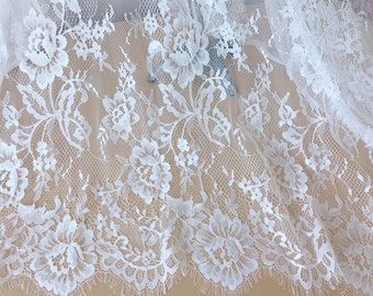 White French Chantilly Lace Fabric Elegant Floral Wedding Fabric Soft  Bridal Lace Fabric By The Yard