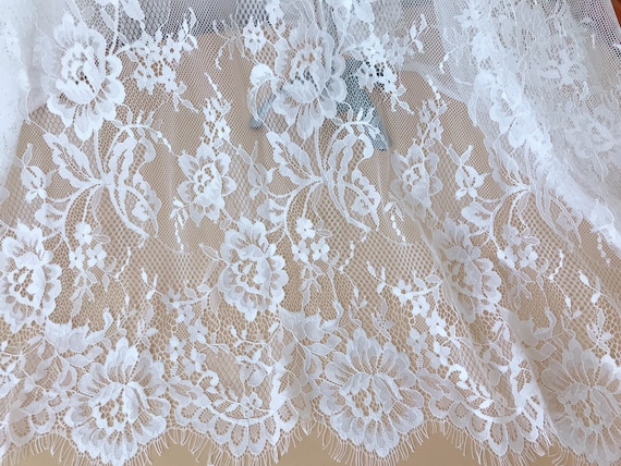 White French Chantilly Lace Fabric Elegant Floral Wedding Etsy