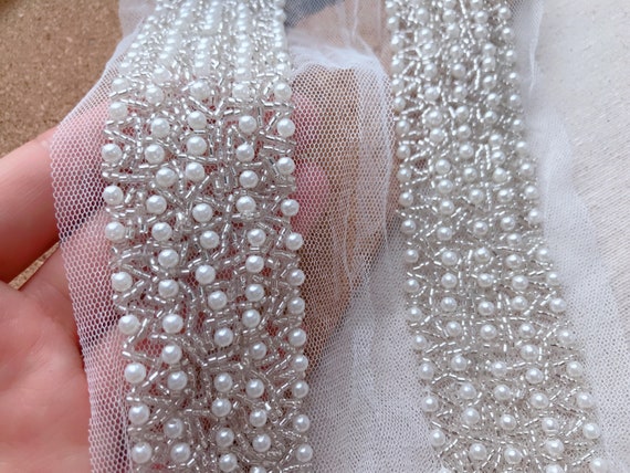 Ivory Beaded Trim for Wedding Ivory Beads Cake Jewelry Costumes Sashes Purses Ivory Hanging Beads Ivory Beaded Trim Beaded Trim