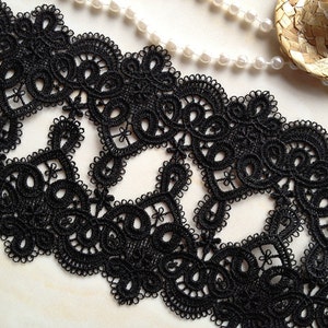 Black Lace Trim Retro Venice Lace Black Embroidery Lace Trim 2.55 inches wide 2 yards